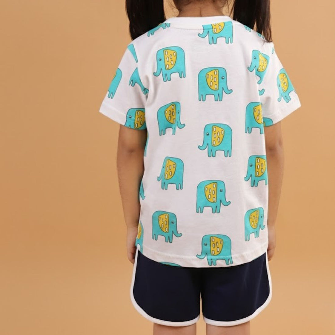 Girl Elephant Print Short Sleeve Cotton T-Shirt & Shorts Set