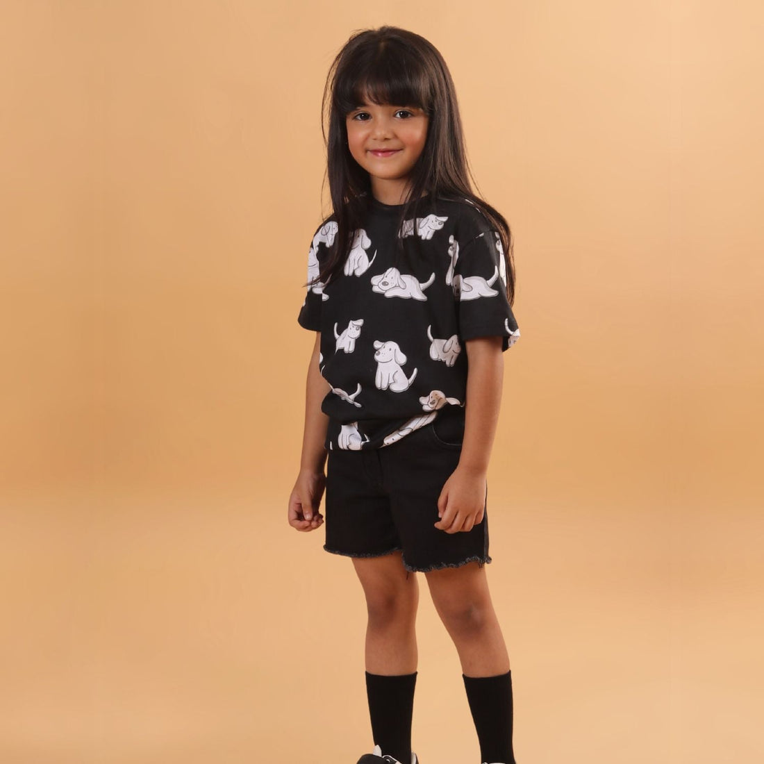 Girl - Dog Print Short Sleeve Cotton T-Shirt & Shorts Set