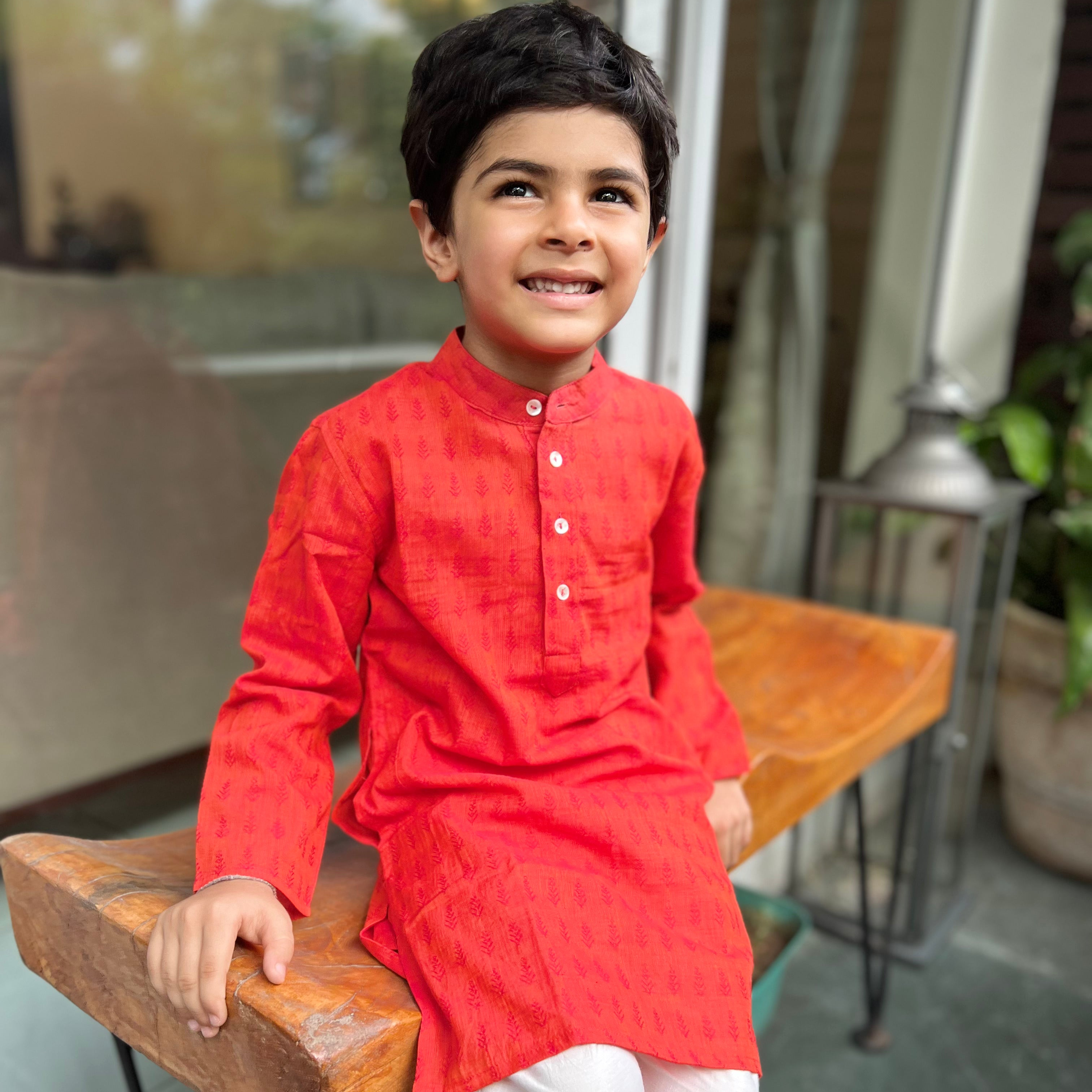 Orange Cotton Dobby Booty Kurta