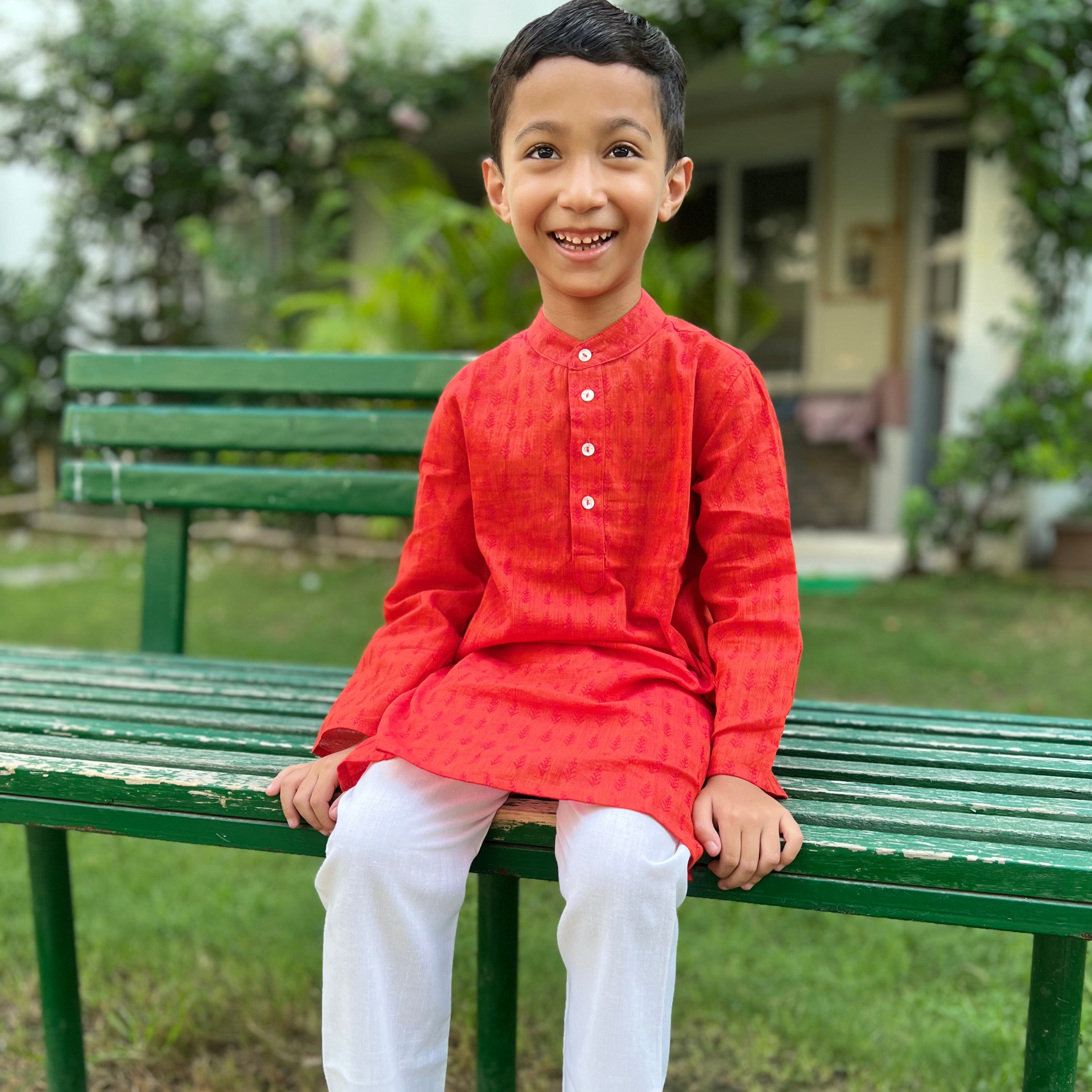 Orange Cotton Dobby Booty Kurta