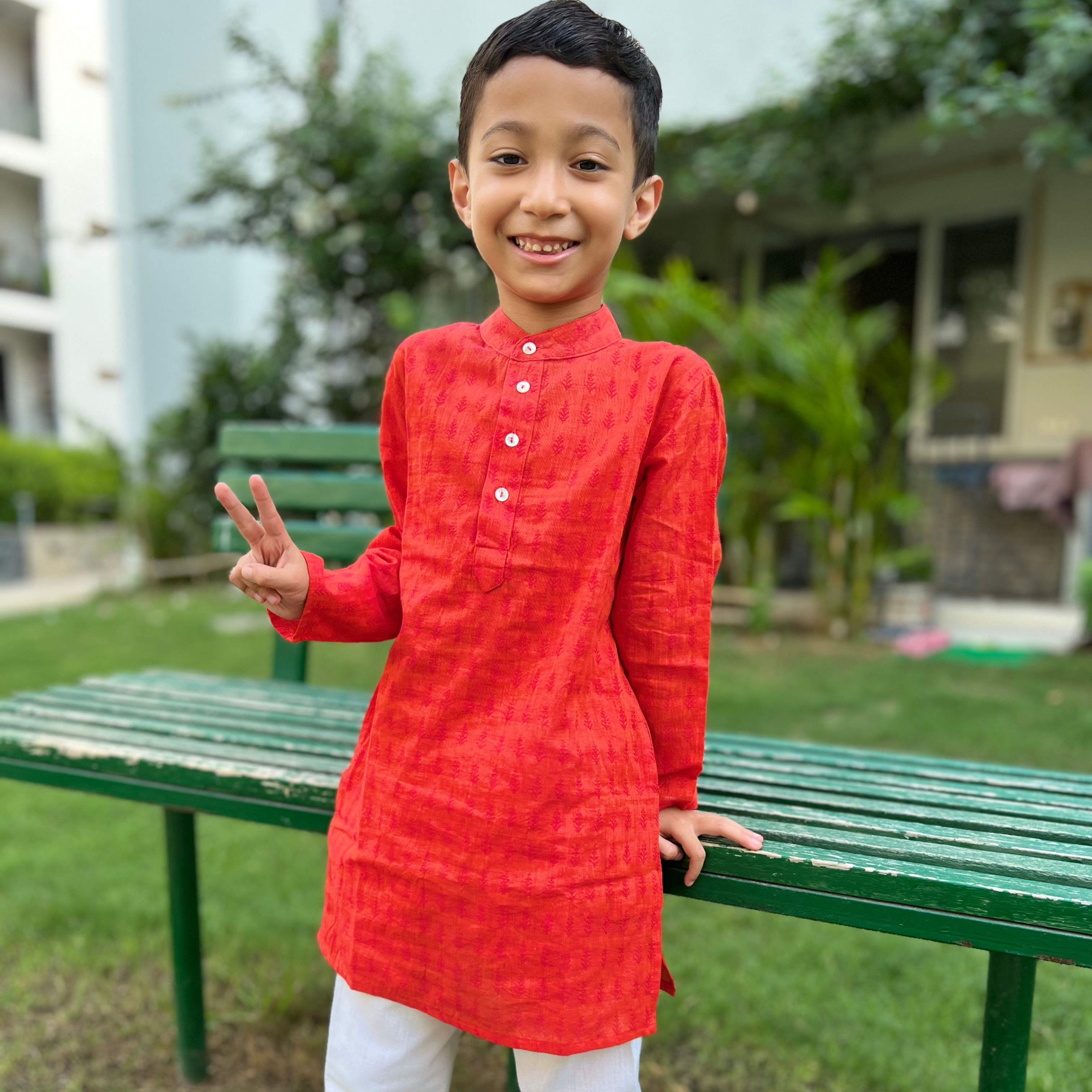 Orange Cotton Dobby Booty Kurta