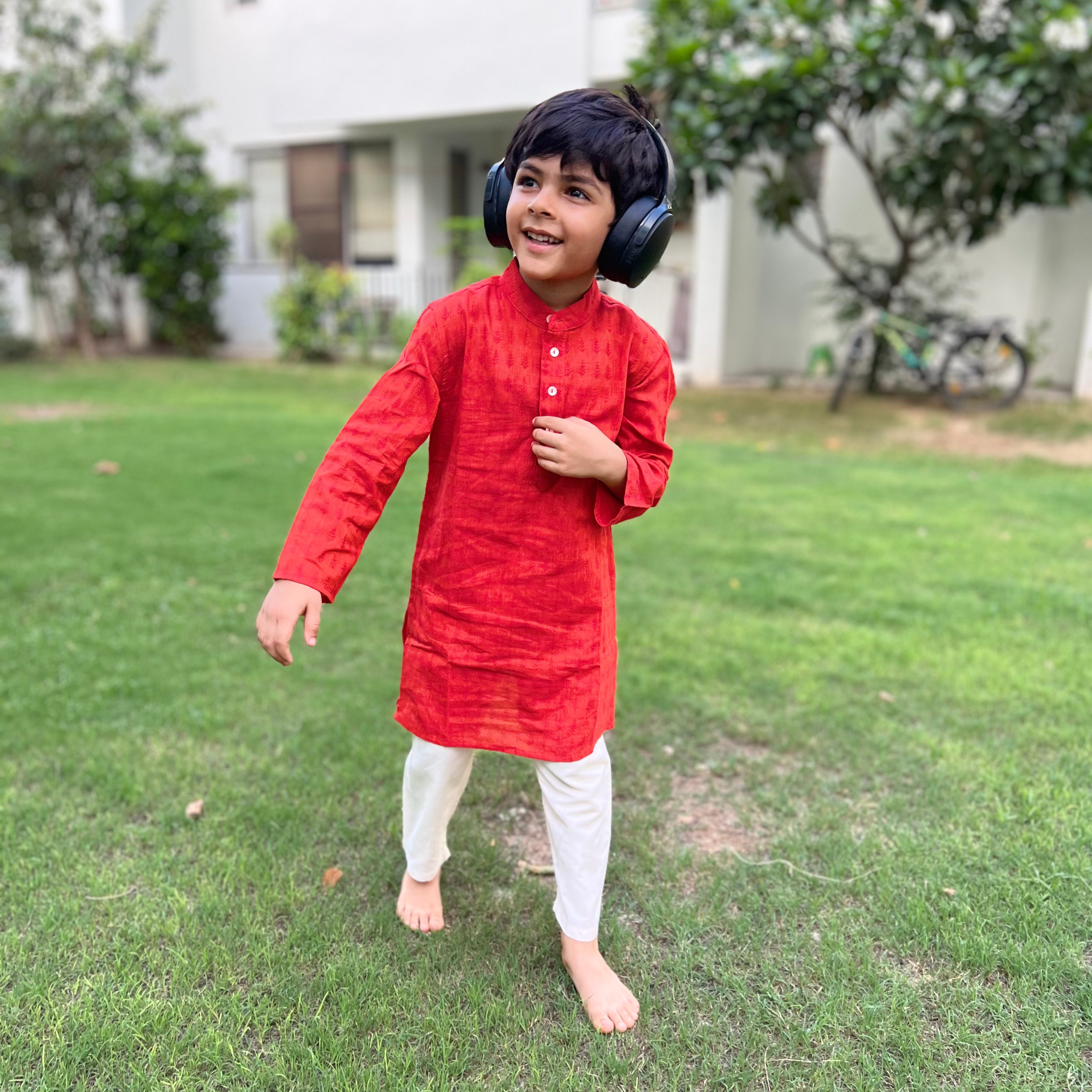 Orange Cotton Dobby Booty Kurta