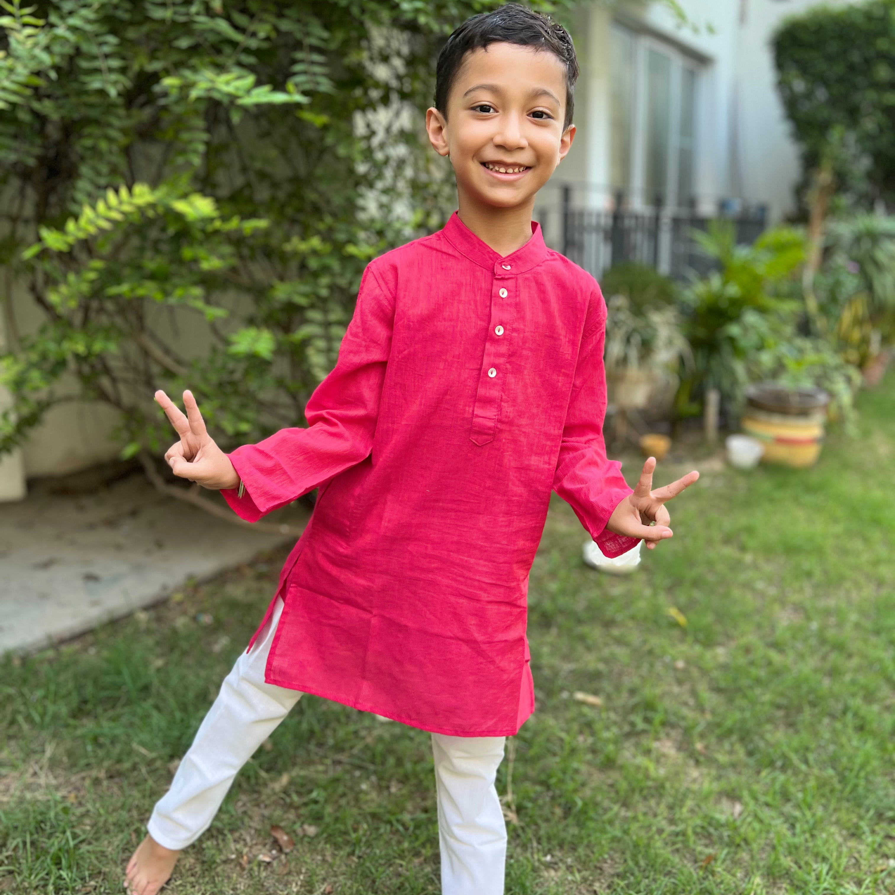 Pink Cotton Dobby Kurta