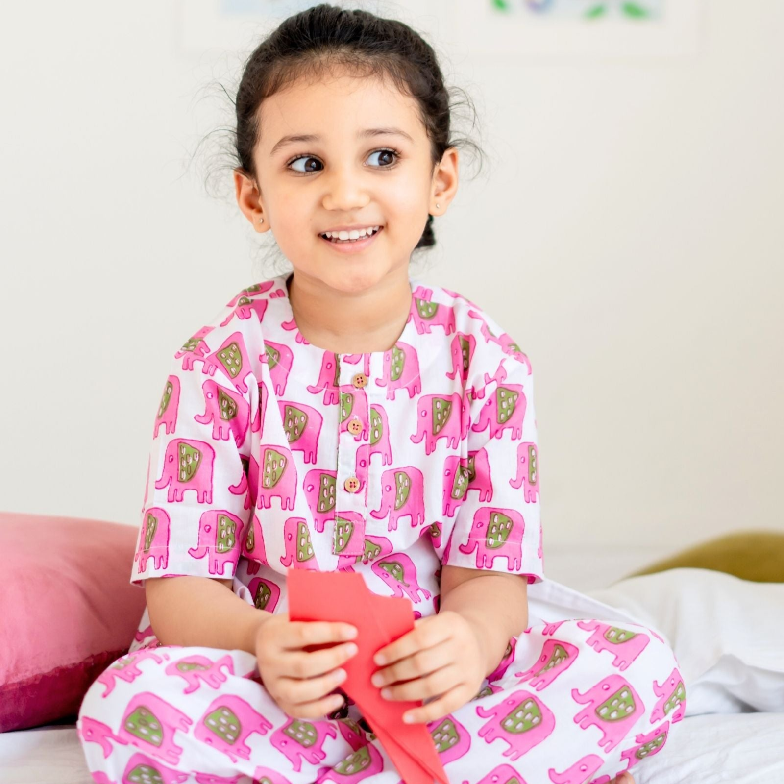 Pink Elephant Girls Night Suit Set