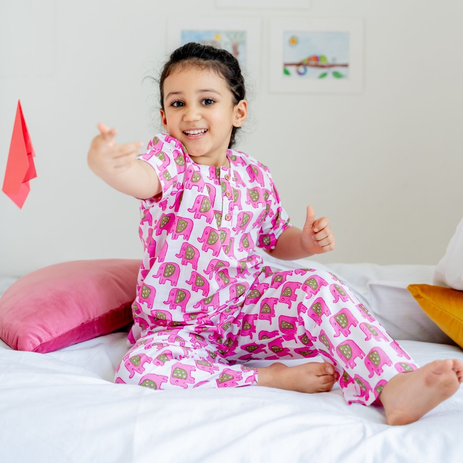 Pink Elephant Girls Night Suit Set