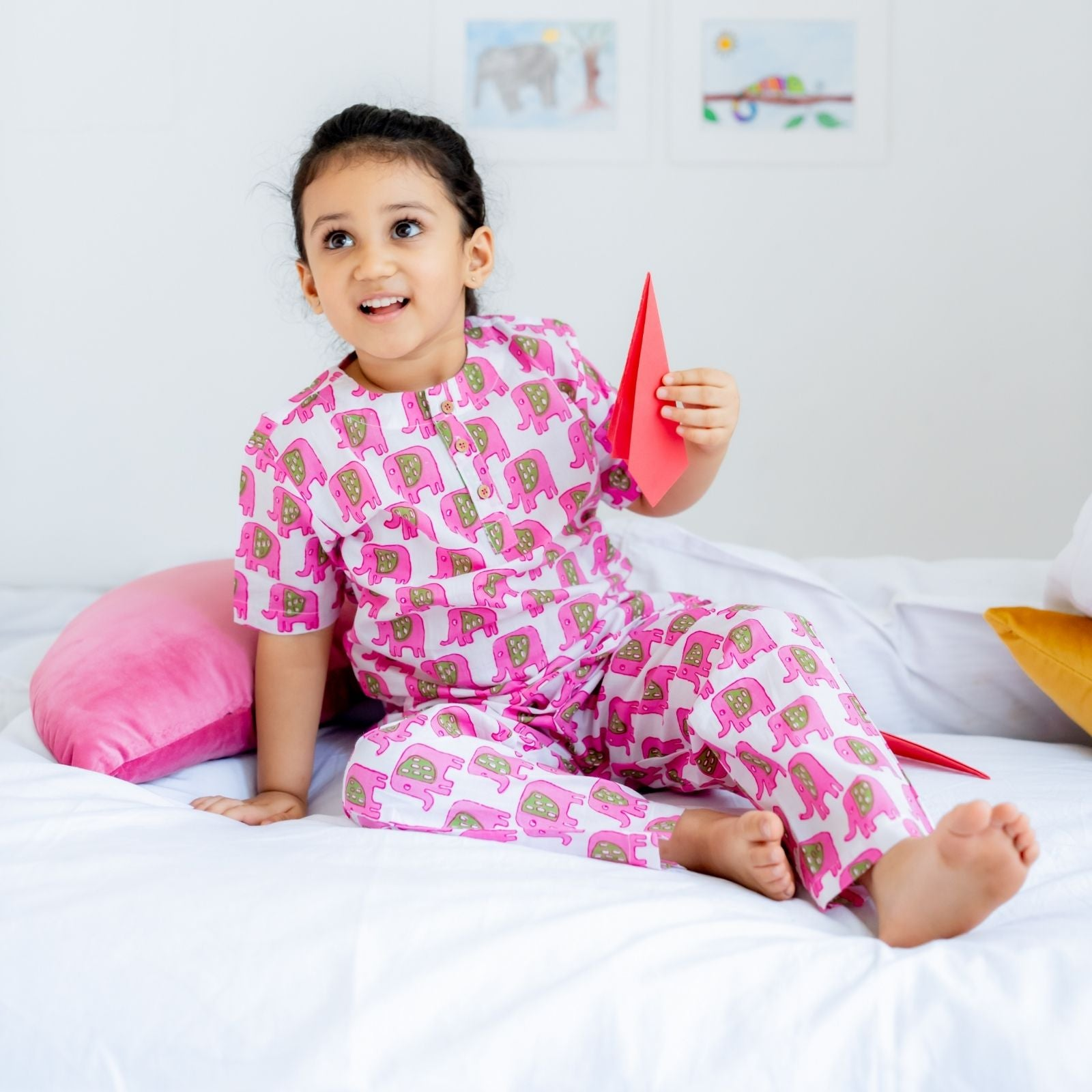 Pink Elephant Girls Night Suit Set