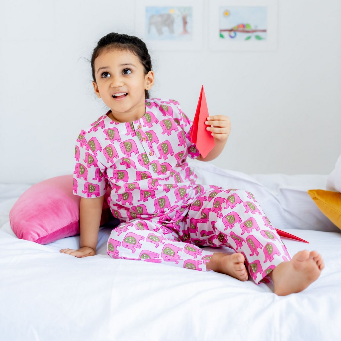 Pink Elephant Girls Night Suit Set