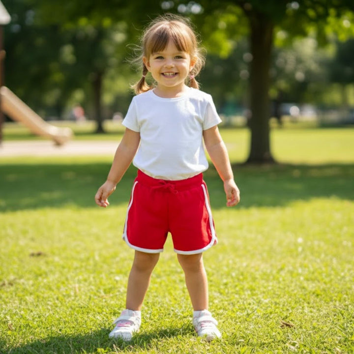 Red Contrast Trim Cotton Jersey Shorts
