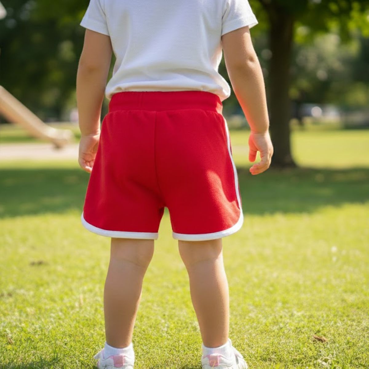 Red Contrast Trim Cotton Jersey Shorts