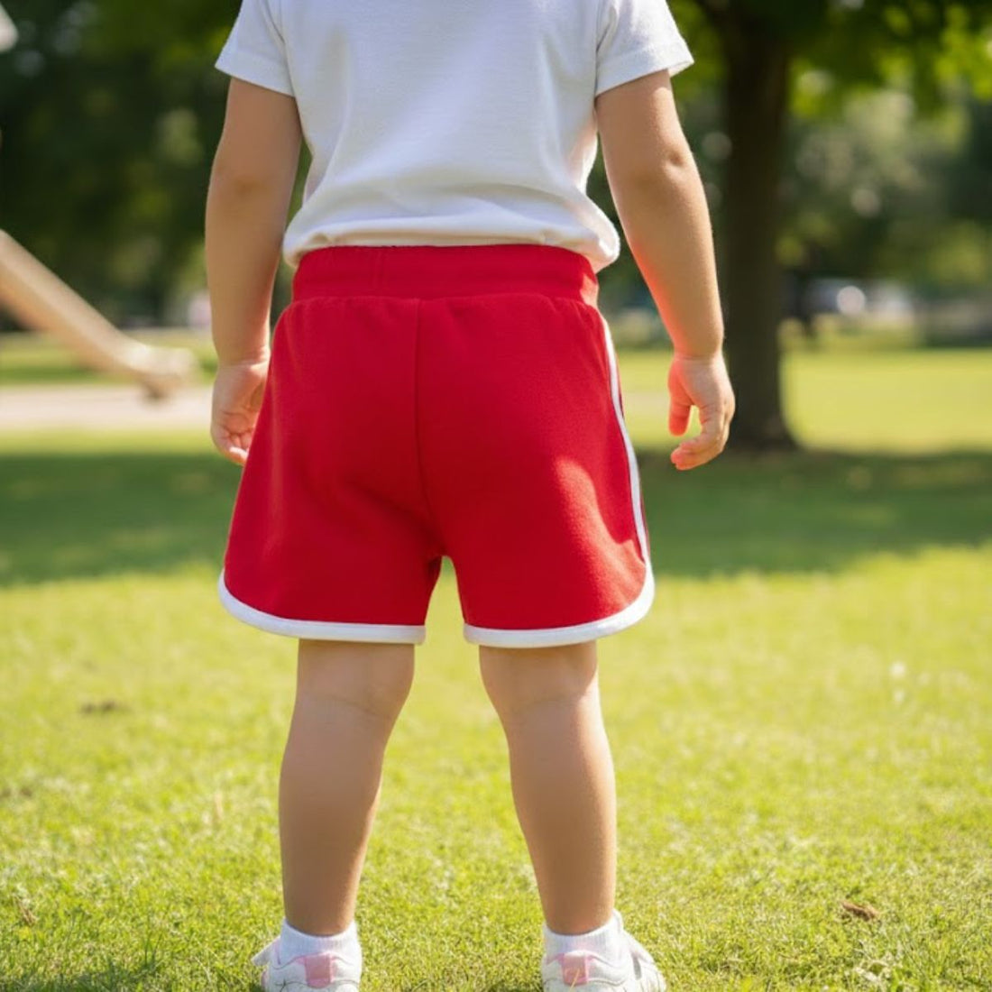 Red Contrast Trim Cotton Jersey Shorts