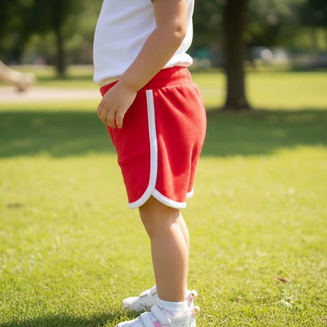 Red Contrast Trim Cotton Jersey Shorts