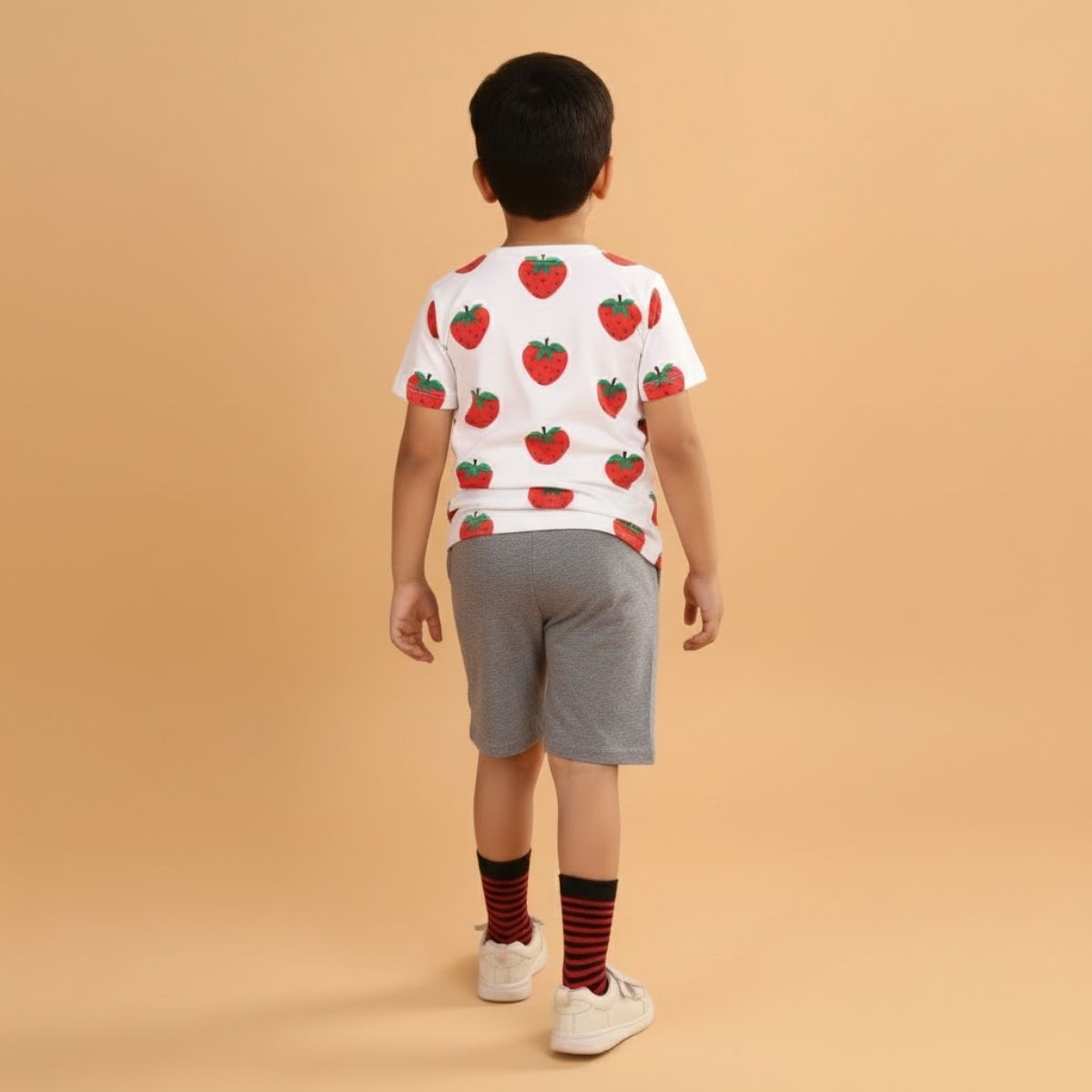 Boy Strawberry Print Short Sleeve Cotton T-Shirt & Shorts Set