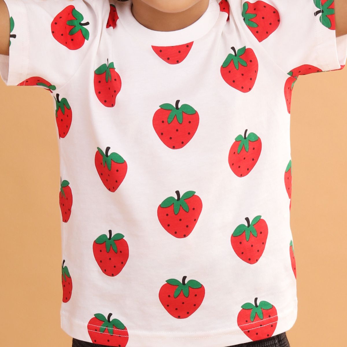 Boy Strawberry Print Short Sleeve Cotton T-Shirt & Shorts Set
