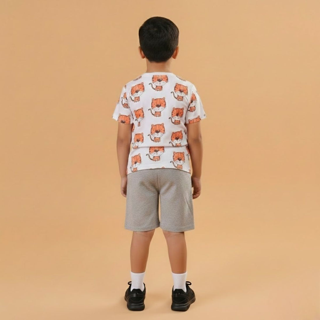 Boy Tiger Print Short Sleeve Cotton T-Shirt & Shorts Set