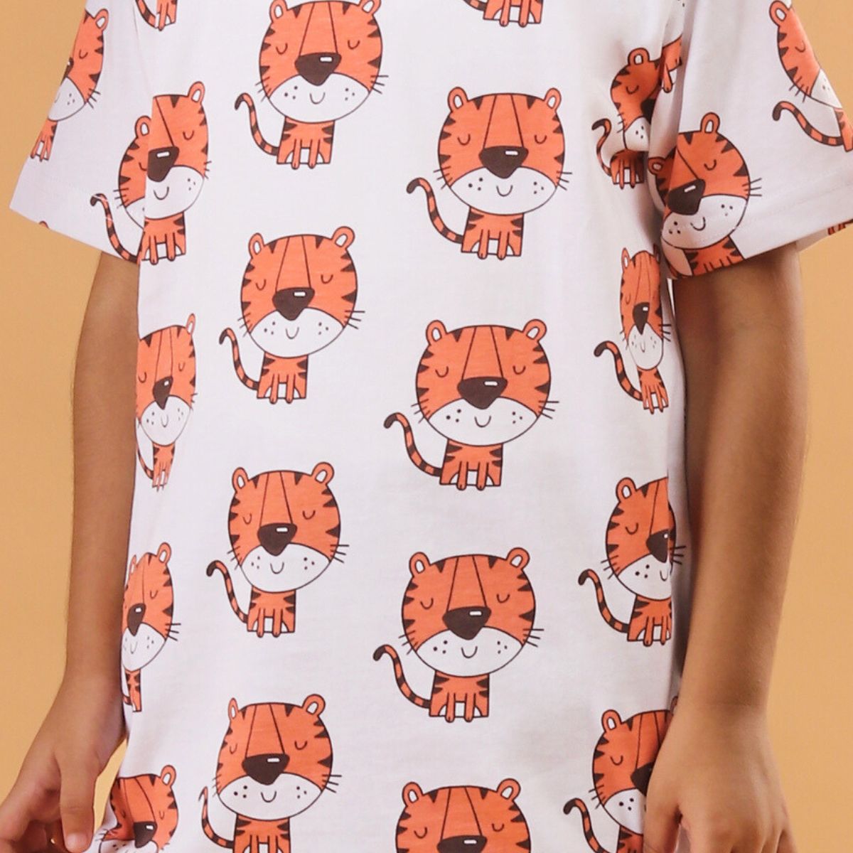 Boy Tiger Print Short Sleeve Cotton T-Shirt & Shorts Set