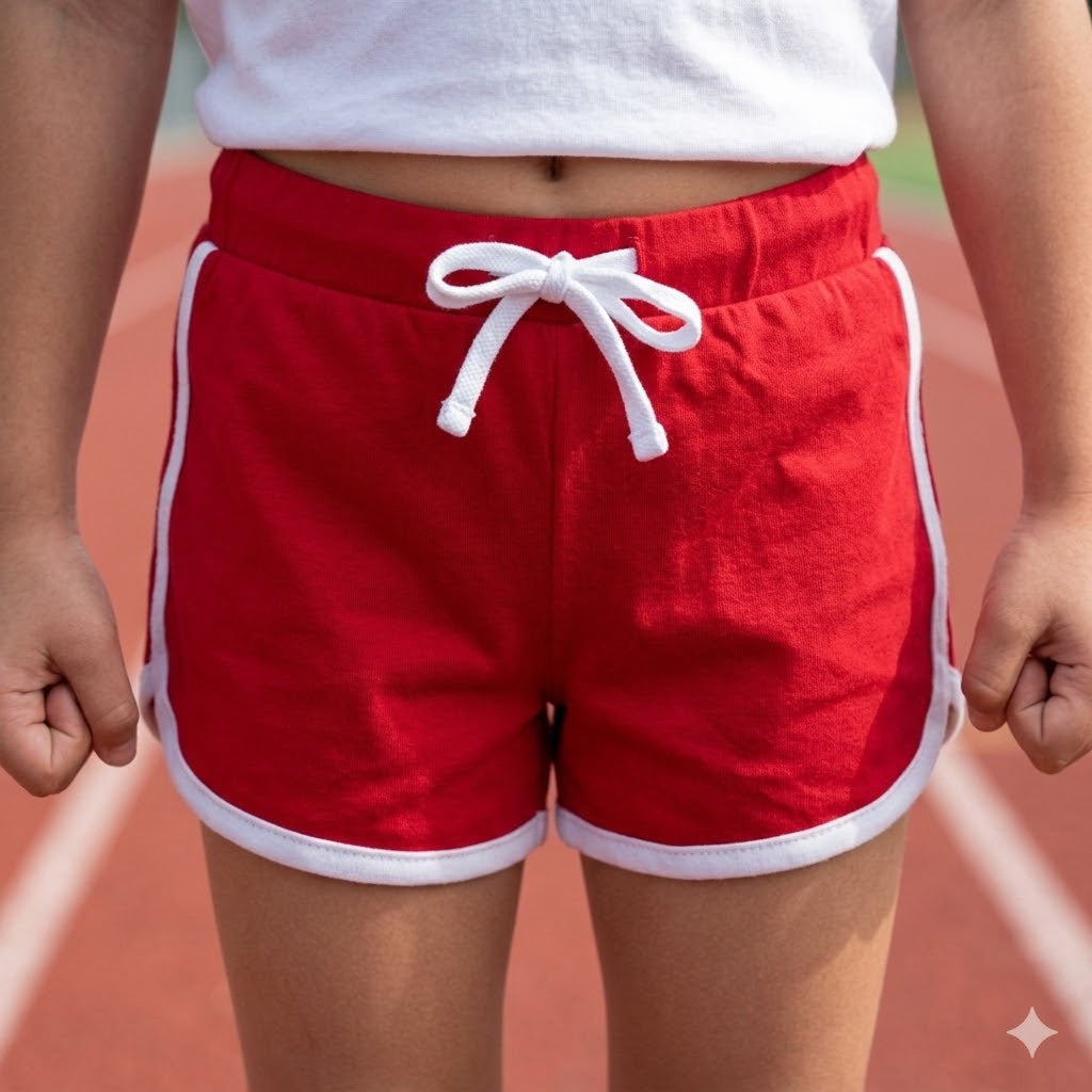 Red Contrast Trim Cotton Jersey Shorts