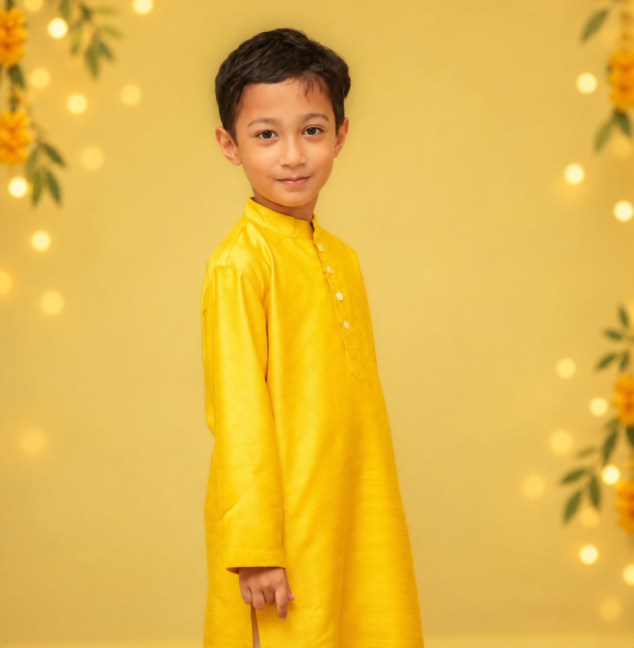 Yellow Tussar Silk Kurta for Boys